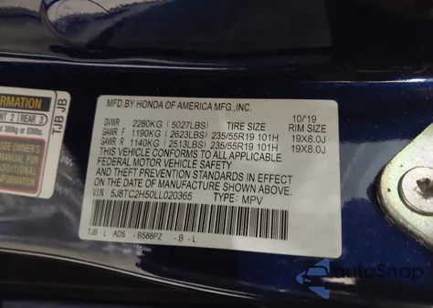 2020 Acura Rdx Technology Package z USA, uszkodzony, nr VIN 5J8TC2H50LL020365